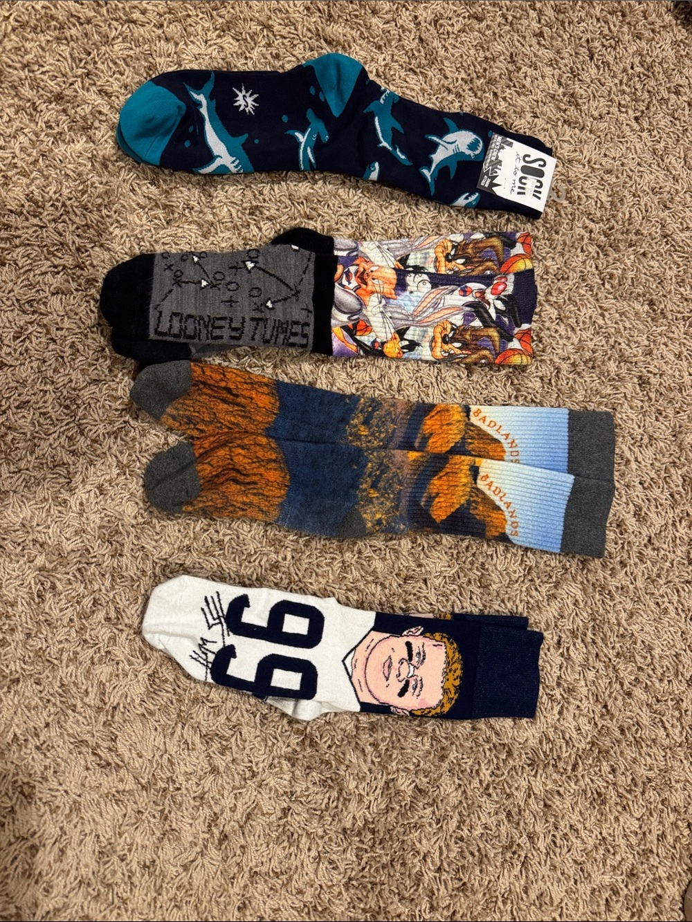 Novelty Shark Pattern Navy Blue Crew Socks - Unbranded